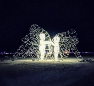A deeply philosophical burning man sculpture